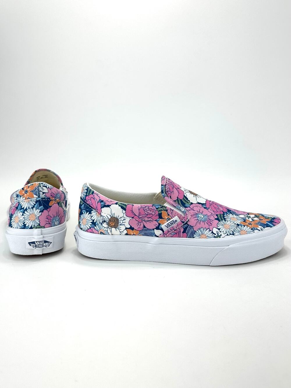 Vans Skate Sneaker Size 7/37 Pink/Flowers Canvas Comfort Cushioned Slip-On New